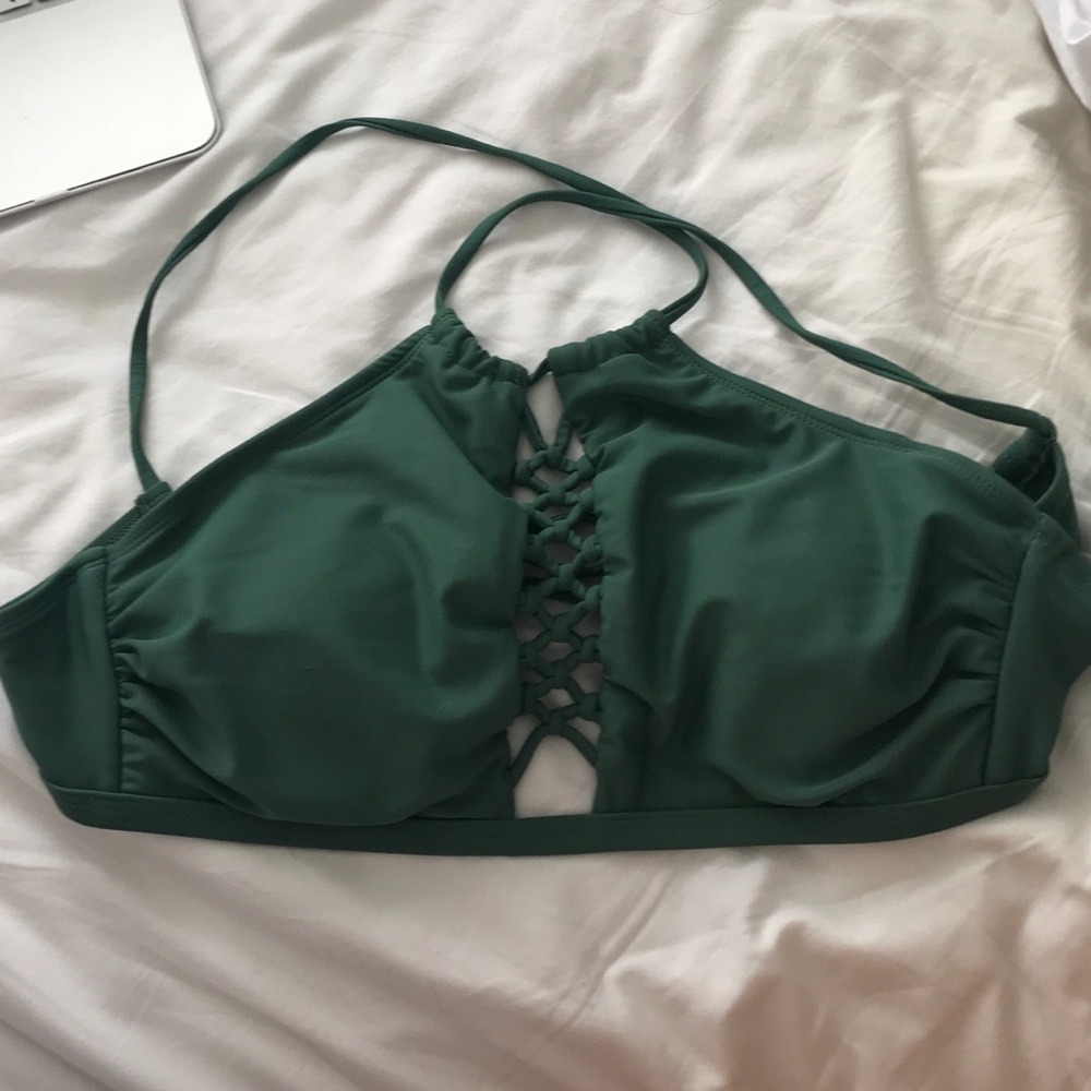 green halter bikini top